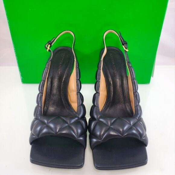 NWT$1,250 Bottega Veneta Black Quilted Padded Slingback Heeled Sandals Sz 8.5 - Picture 6 of 16